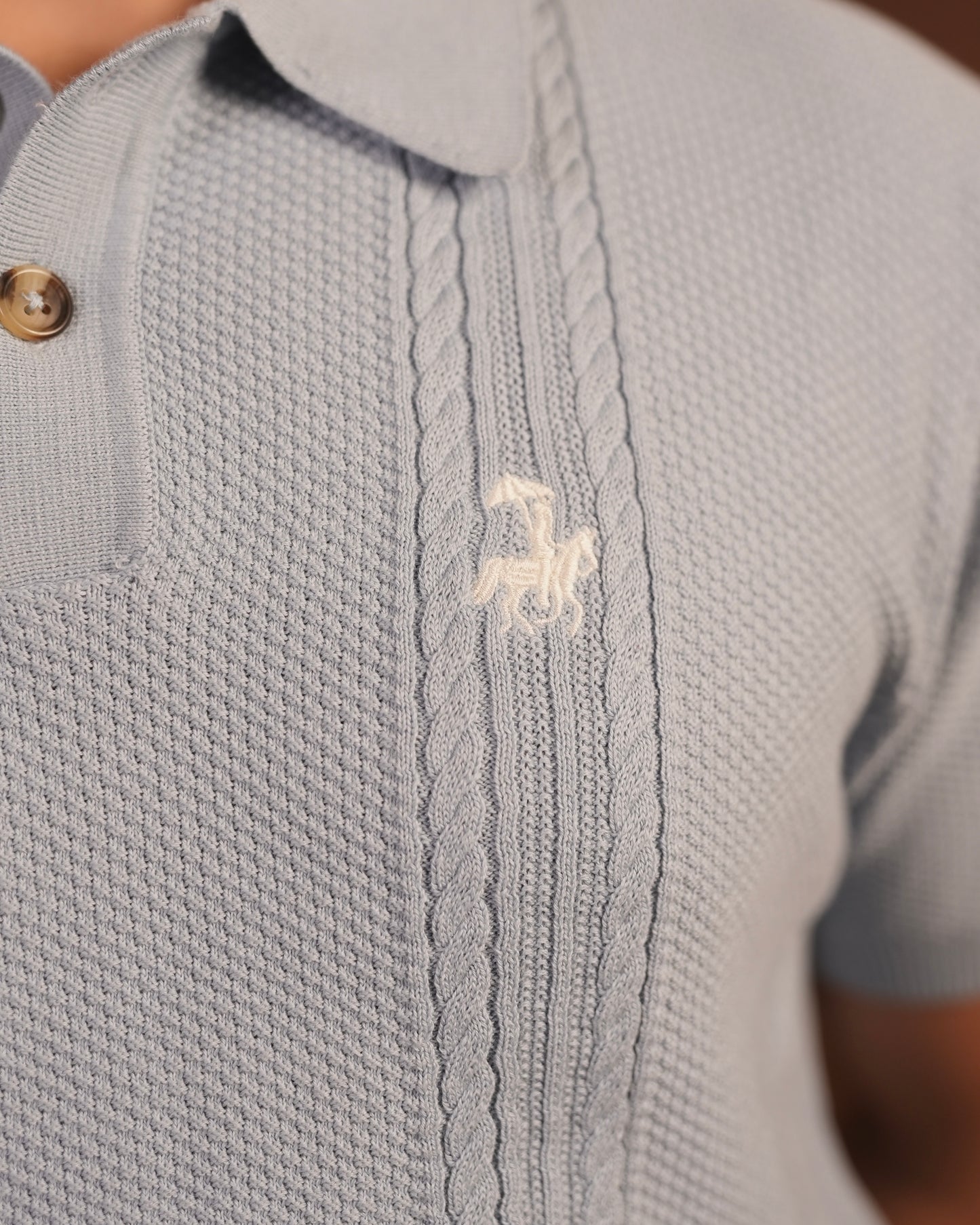 70’s Cable KNITTED POLO - Sky Blue