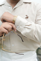 40’s cuban collar linen shirt - Khaki