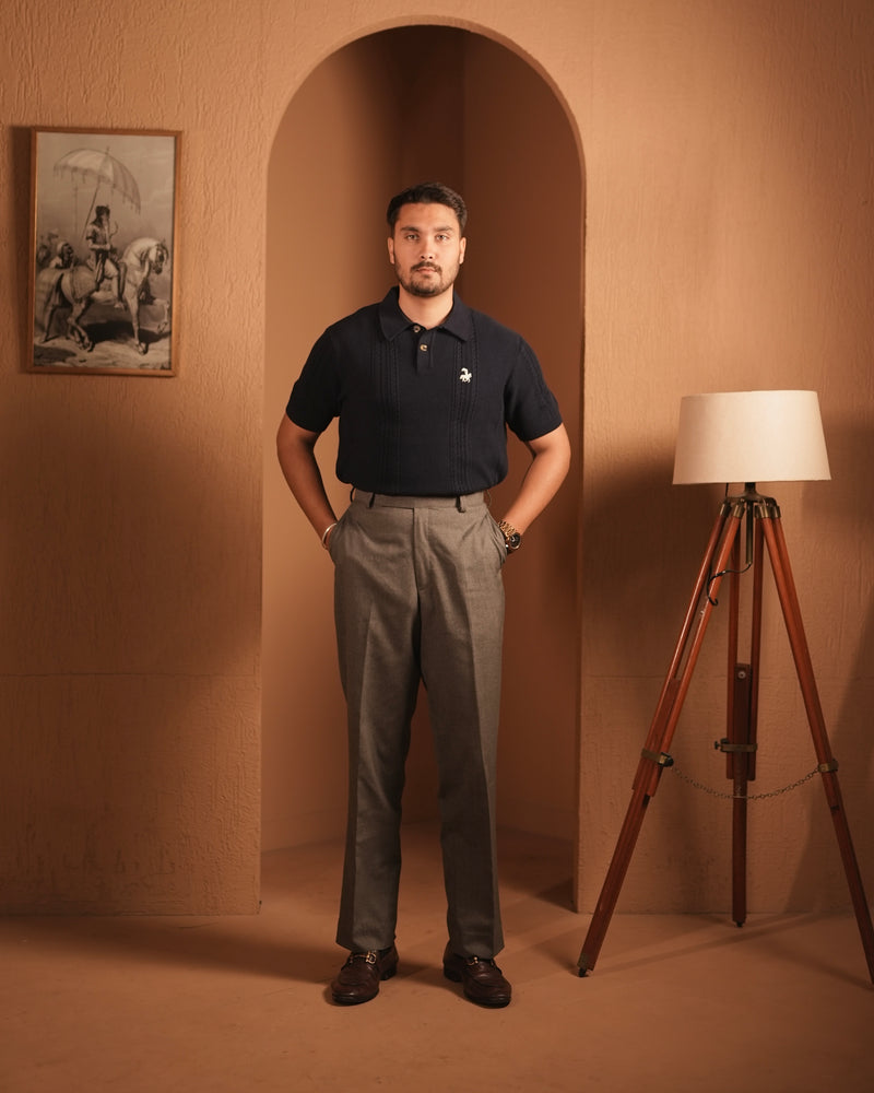 70’s Cable KNITTED POLO - Navy