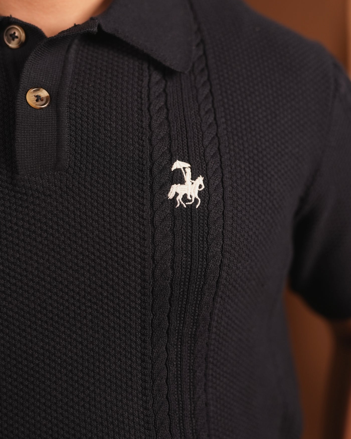 70’s Cable KNITTED POLO - Navy