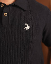 70’s Cable KNITTED POLO - Navy