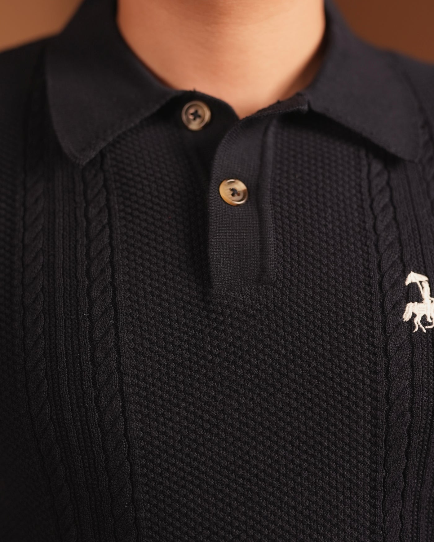 70’s Cable KNITTED POLO - Navy