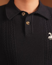 70’s Cable KNITTED POLO - Navy
