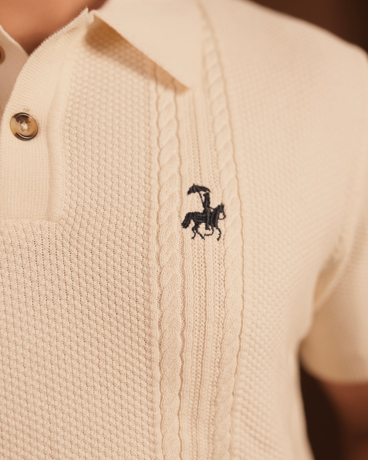 70’s Cable KNITTED POLO - Off White