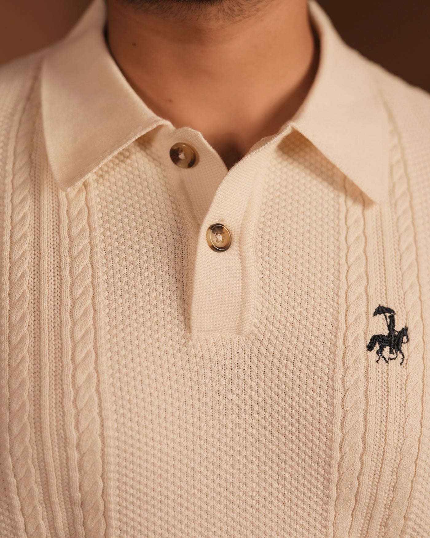 70’s Cable KNITTED POLO - Off White