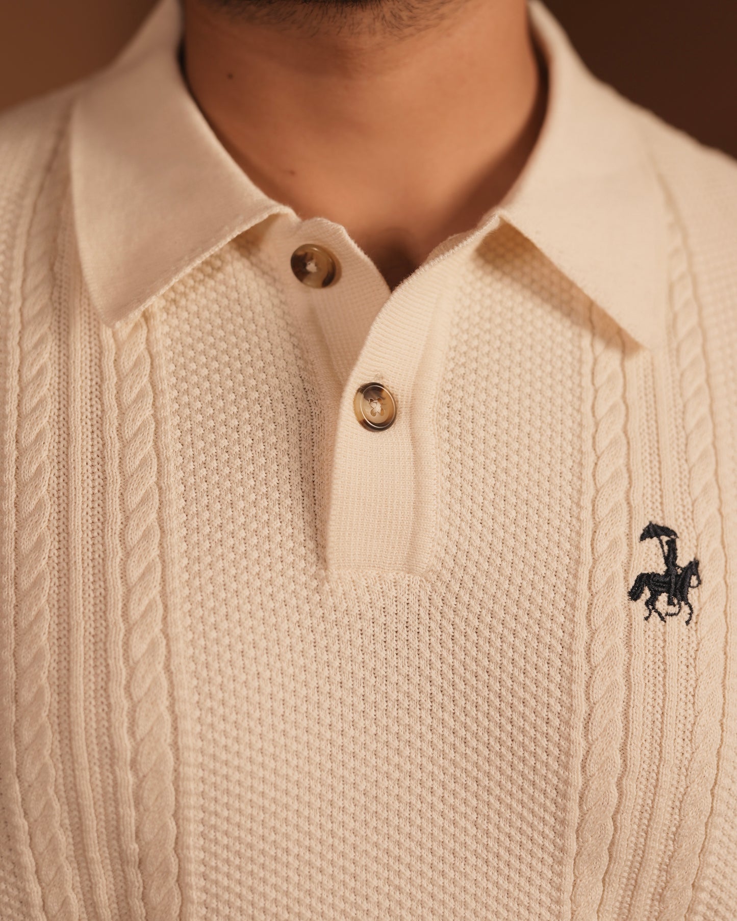 70’s Cable KNITTED POLO - Off White