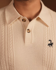 70’s Cable KNITTED POLO - Off White