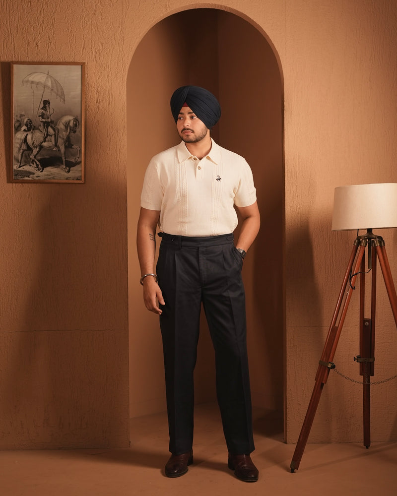 70’s Cable KNITTED POLO - Off White