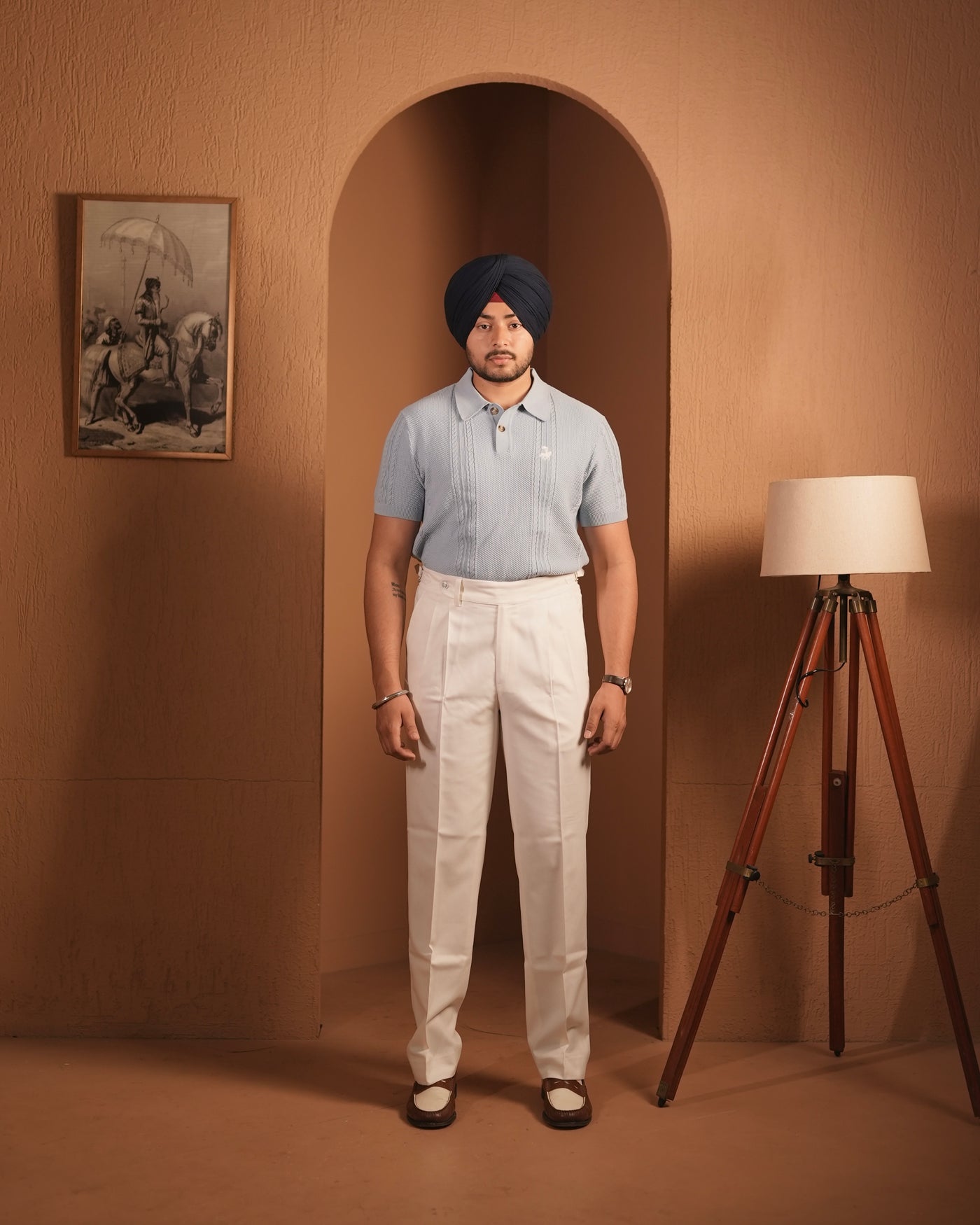 70’s Cable KNITTED POLO - Sky Blue