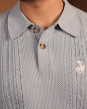 70’s Cable KNITTED POLO - Sky Blue