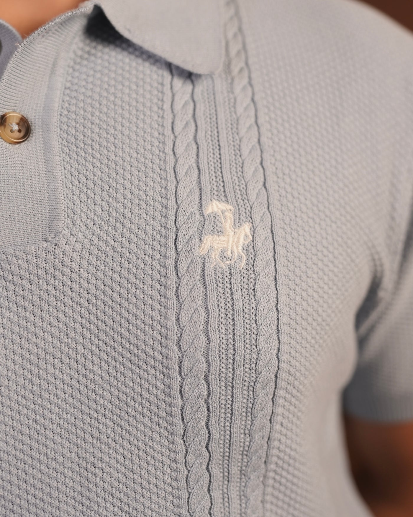 70’s Cable KNITTED POLO - Sky Blue