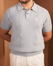 70’s Cable KNITTED POLO - Sky Blue