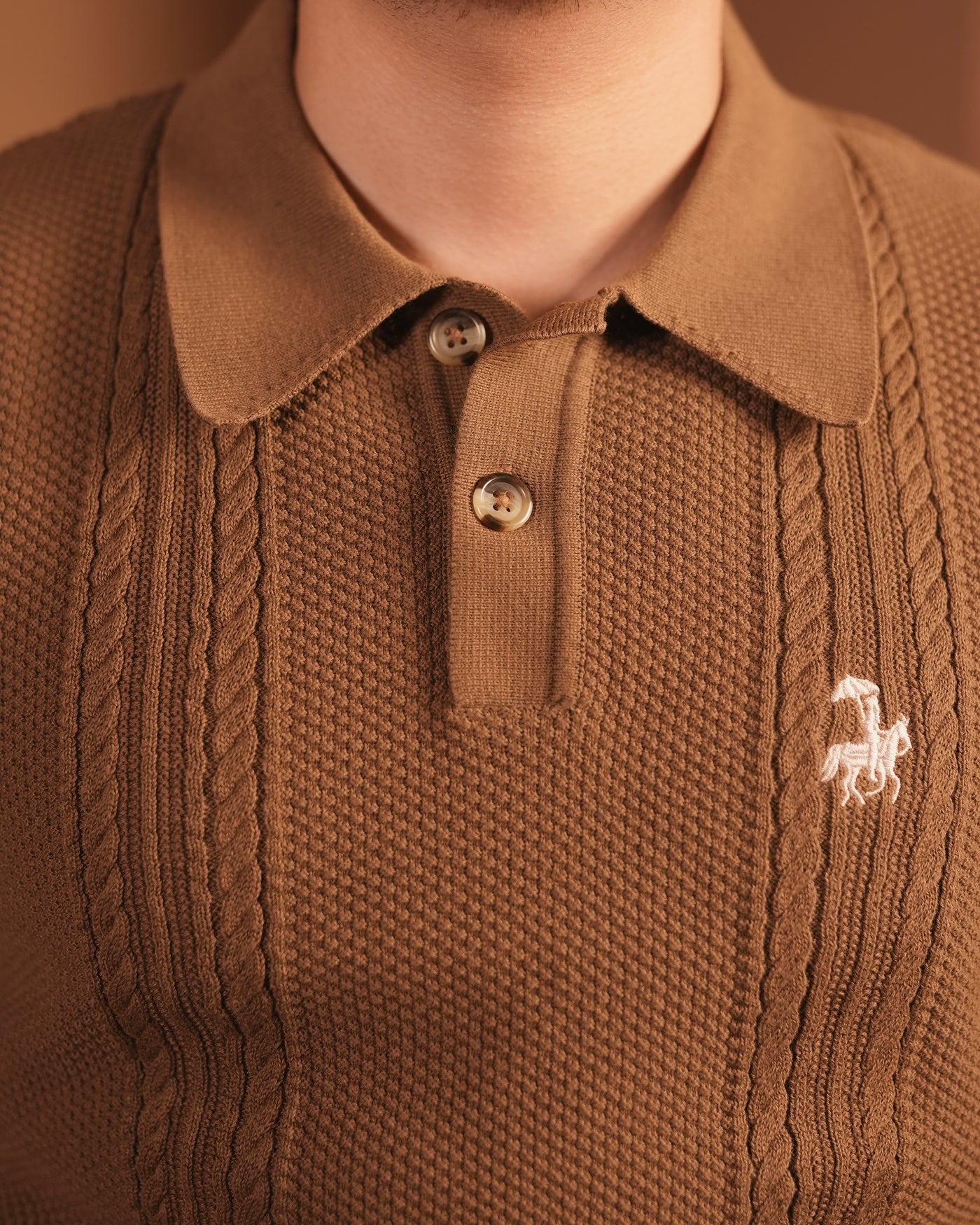70’s Cable KNITTED POLO - Brown