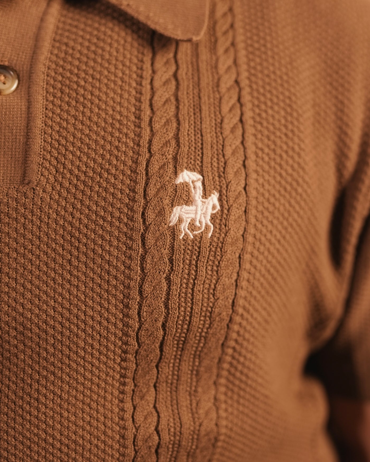 70’s Cable KNITTED POLO - Brown
