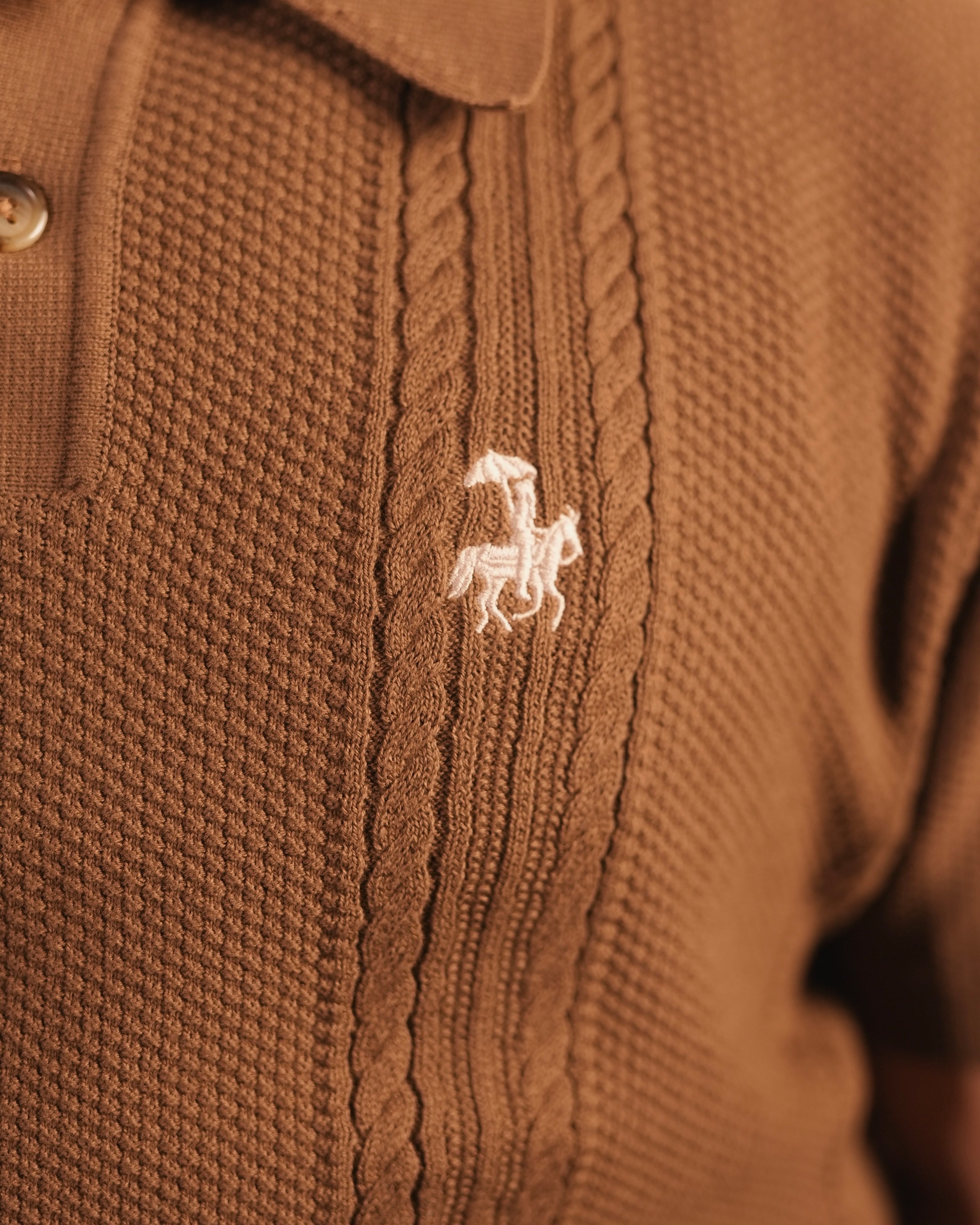 70’s Cable KNITTED POLO - Brown
