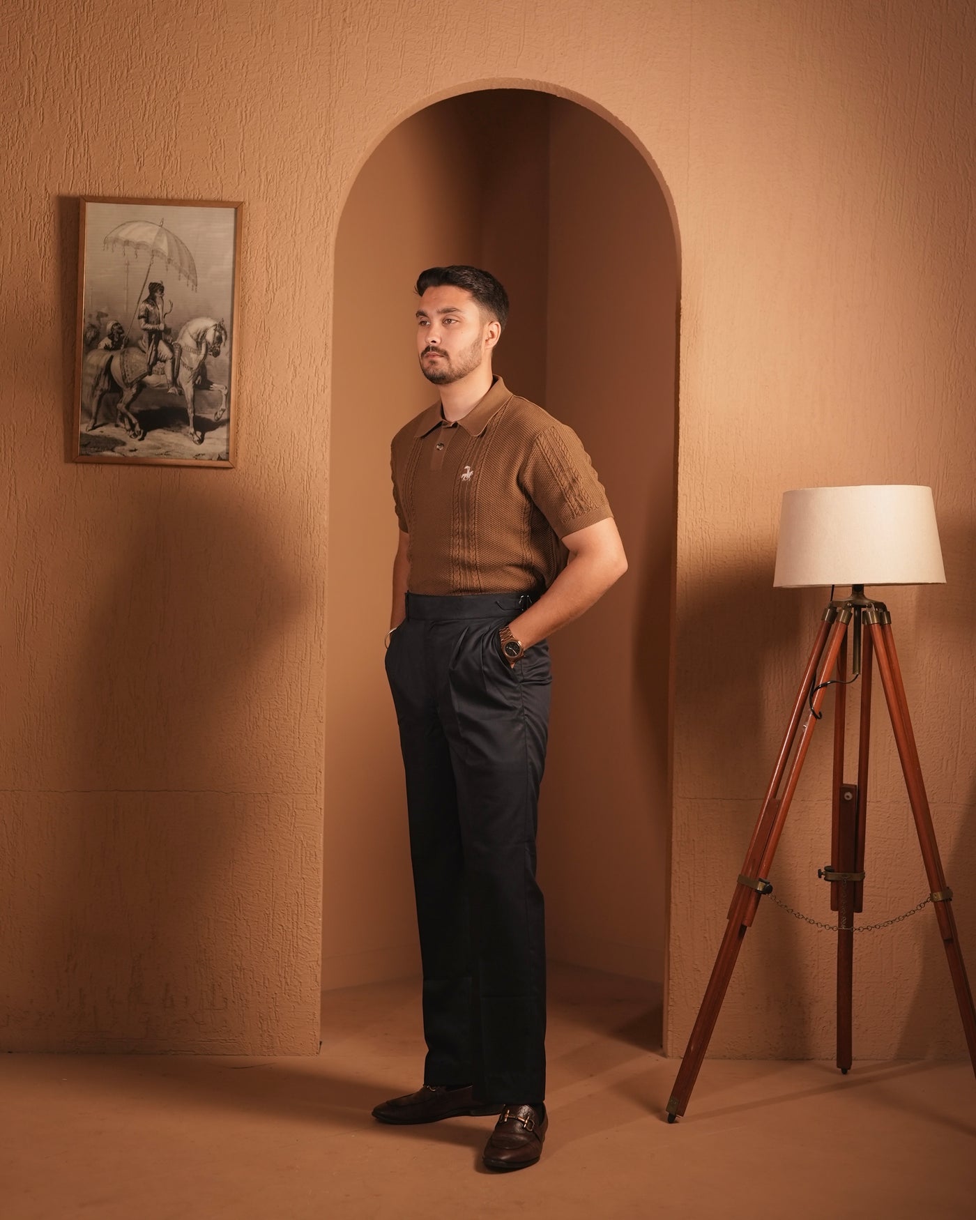 70’s Cable KNITTED POLO - Brown