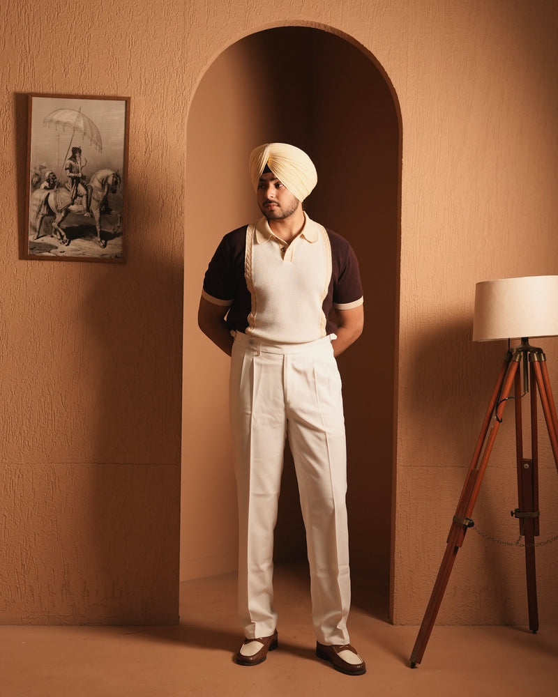 ‘DONS IN THE CLUB’ Knitted Polo - Brown-cream