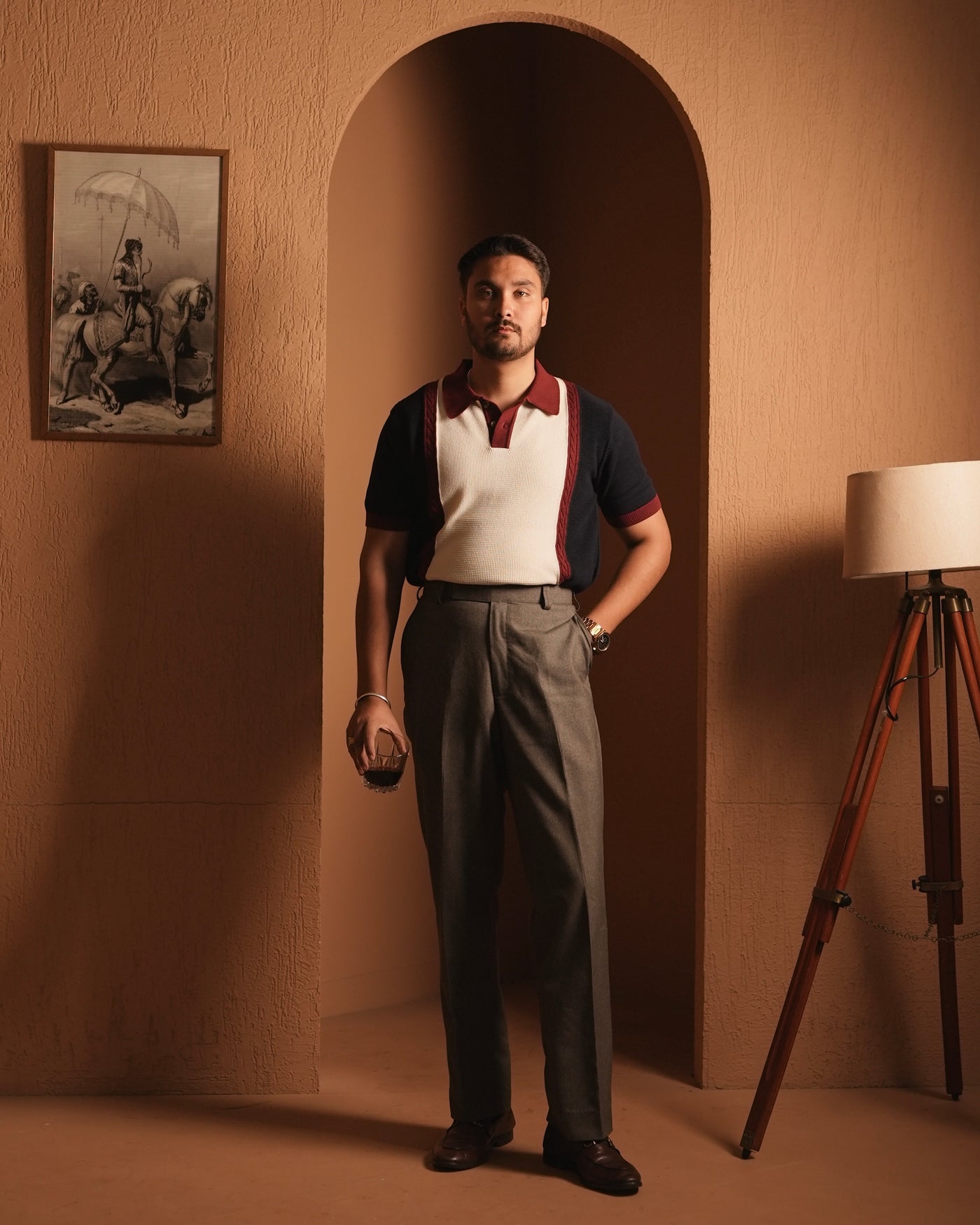 ‘DONS IN THE CLUB’ Knitted Polo - Navy-Burgundy