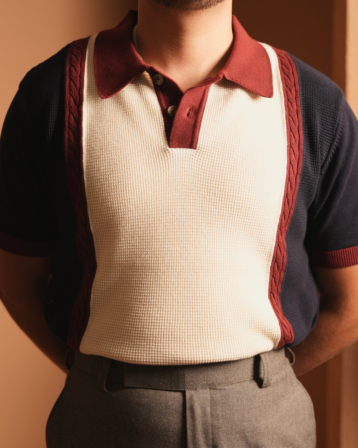 ‘DONS IN THE CLUB’ Knitted Polo - Navy-Burgundy
