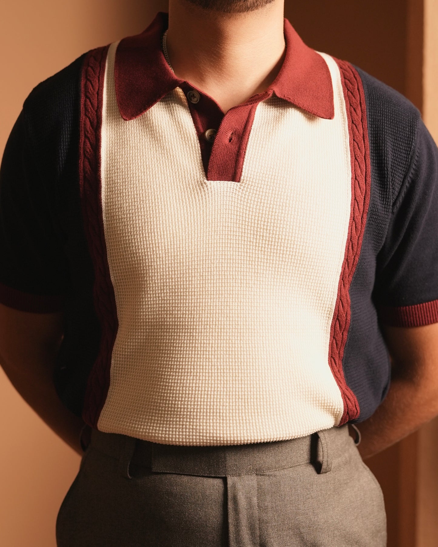 ‘DONS IN THE CLUB’ Knitted Polo - Navy-Burgundy