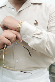 40’s cuban collar linen shirt - Khaki